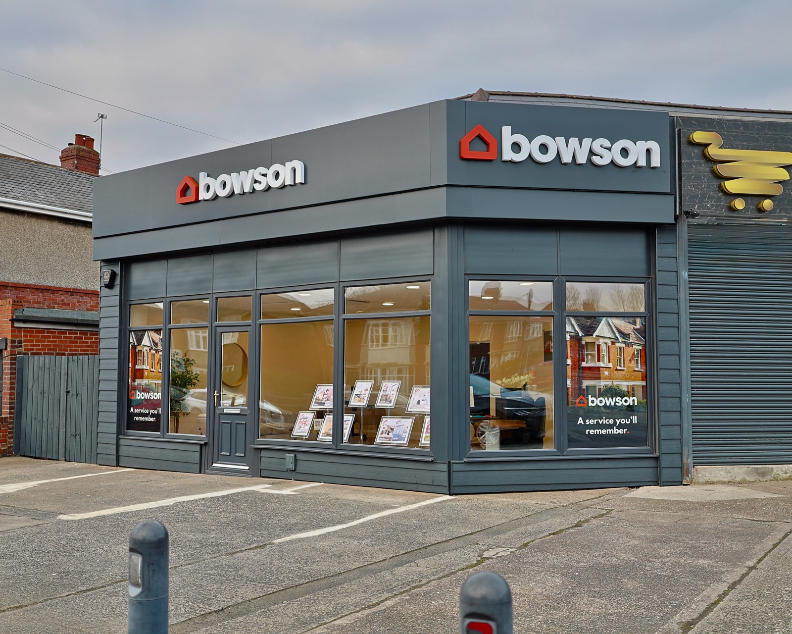 Bowson estate agents' High Heaton office at 159 Benton Road, Newcastle NE7, with property listings in the window