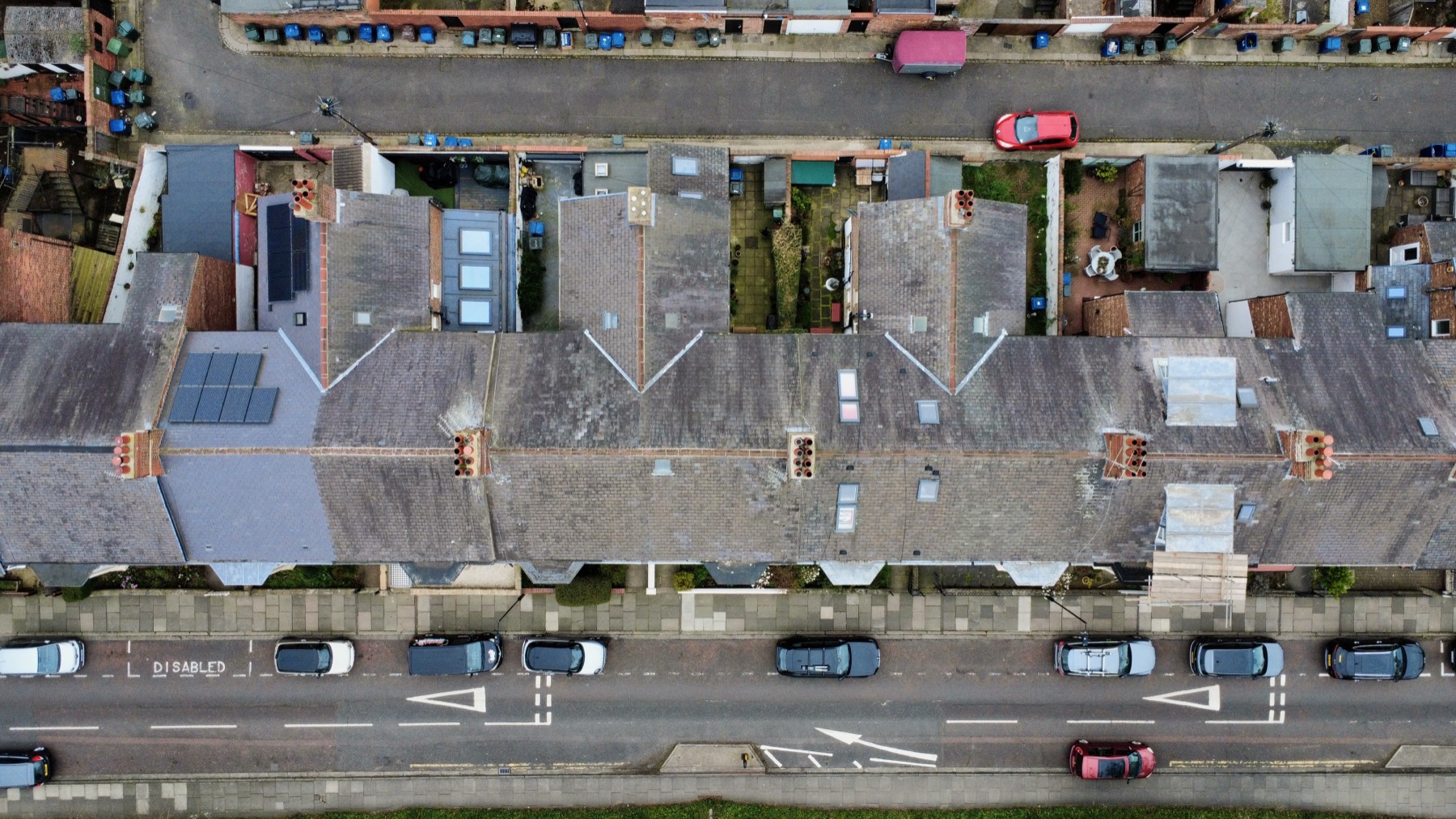 Aerial drone photograph looking straight down on a Jesmond terrace